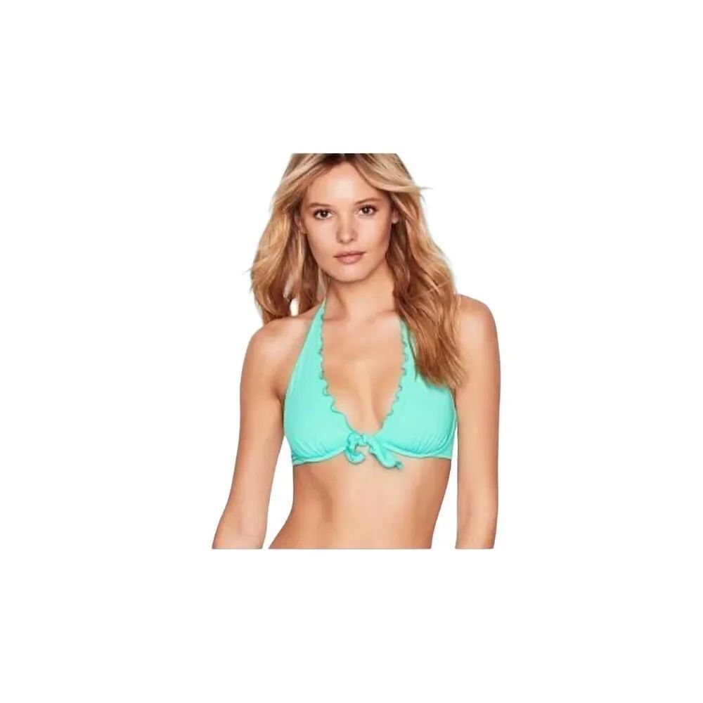 Victoria’s Secret light turquoise ruffled halter lightly padded underwire bikini